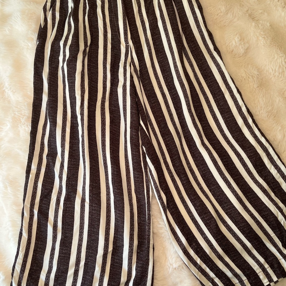 H&M Wide Leg White and Brown Pants